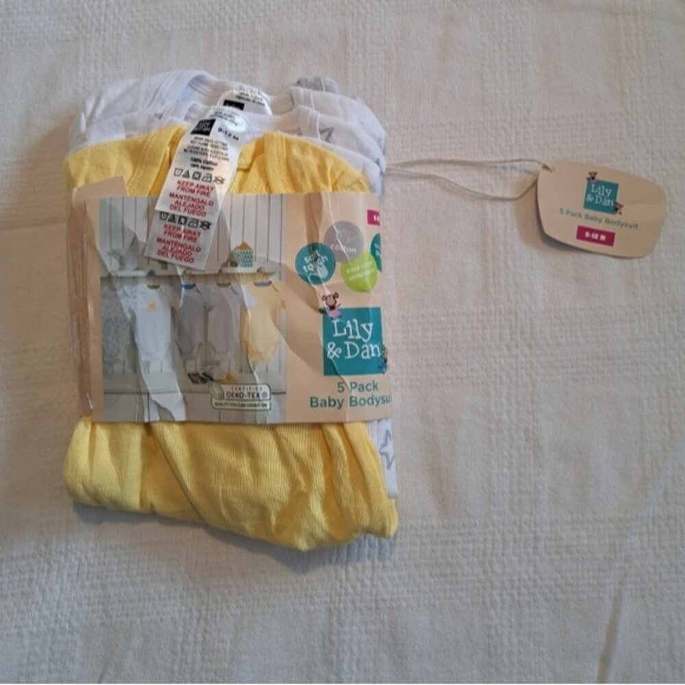 Lily & Dan bundle of 5 neutral bodysuits size 9-12 months, New